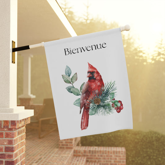 Bienvenue Winter Cardinal yard flag