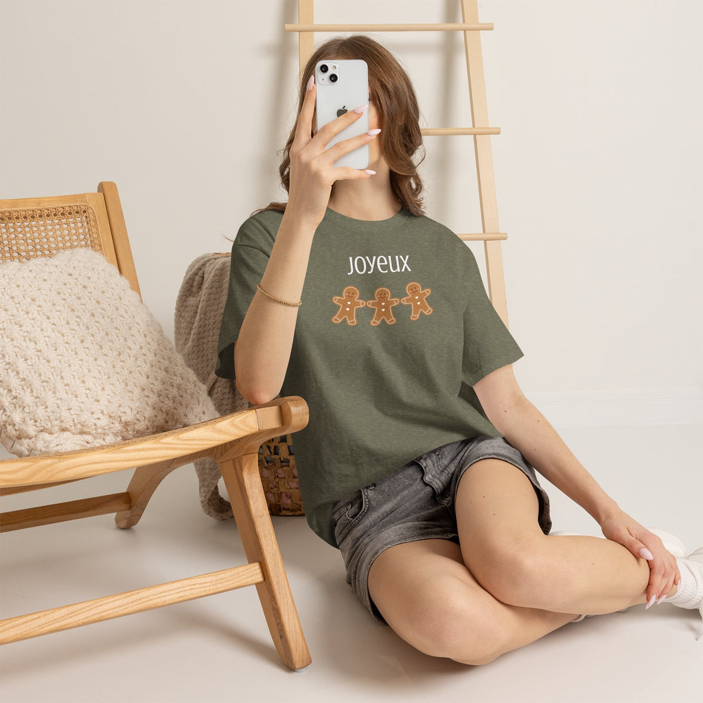 Joyeux French Gingerbread Buddies Tee, French unisex Noel t-shirt