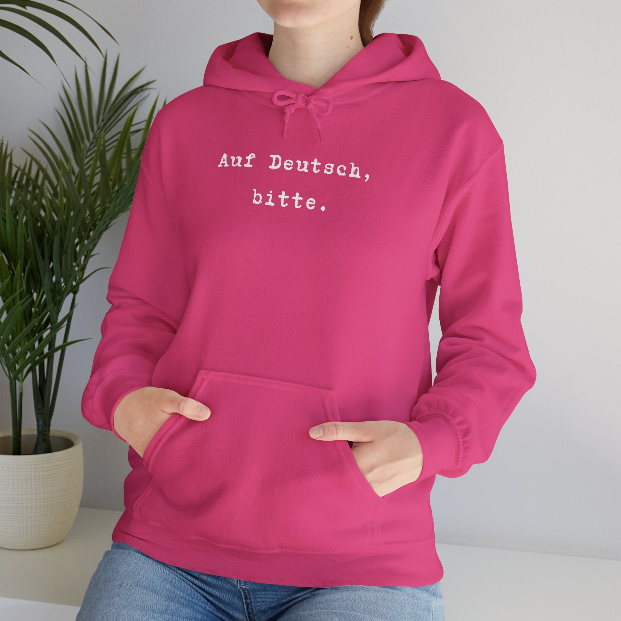 Auf Deutsch bitte Hoodie, Minimal Text Design, German Phrase Pullover