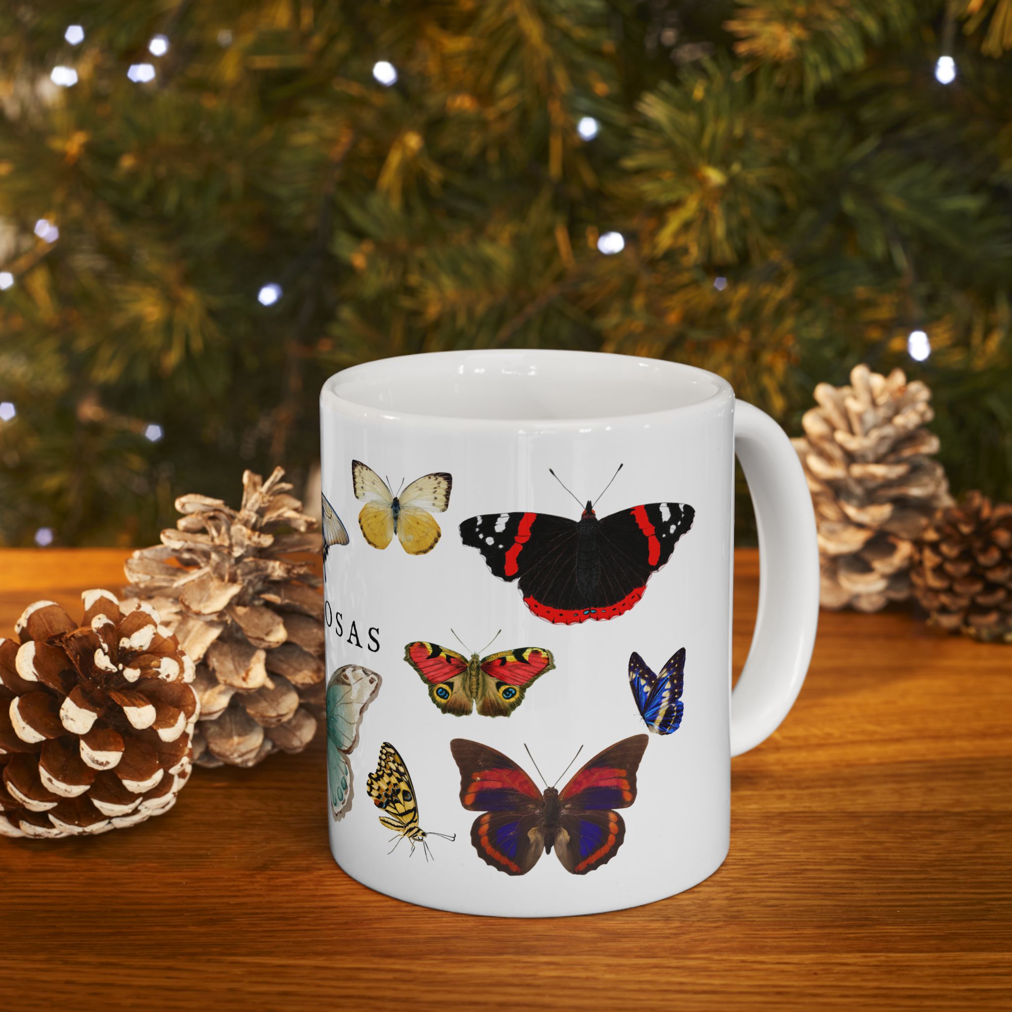 Mariposas Butterfly Ceramic Mug, Vintage style spanish 11oz & 15oz Coffee Cup