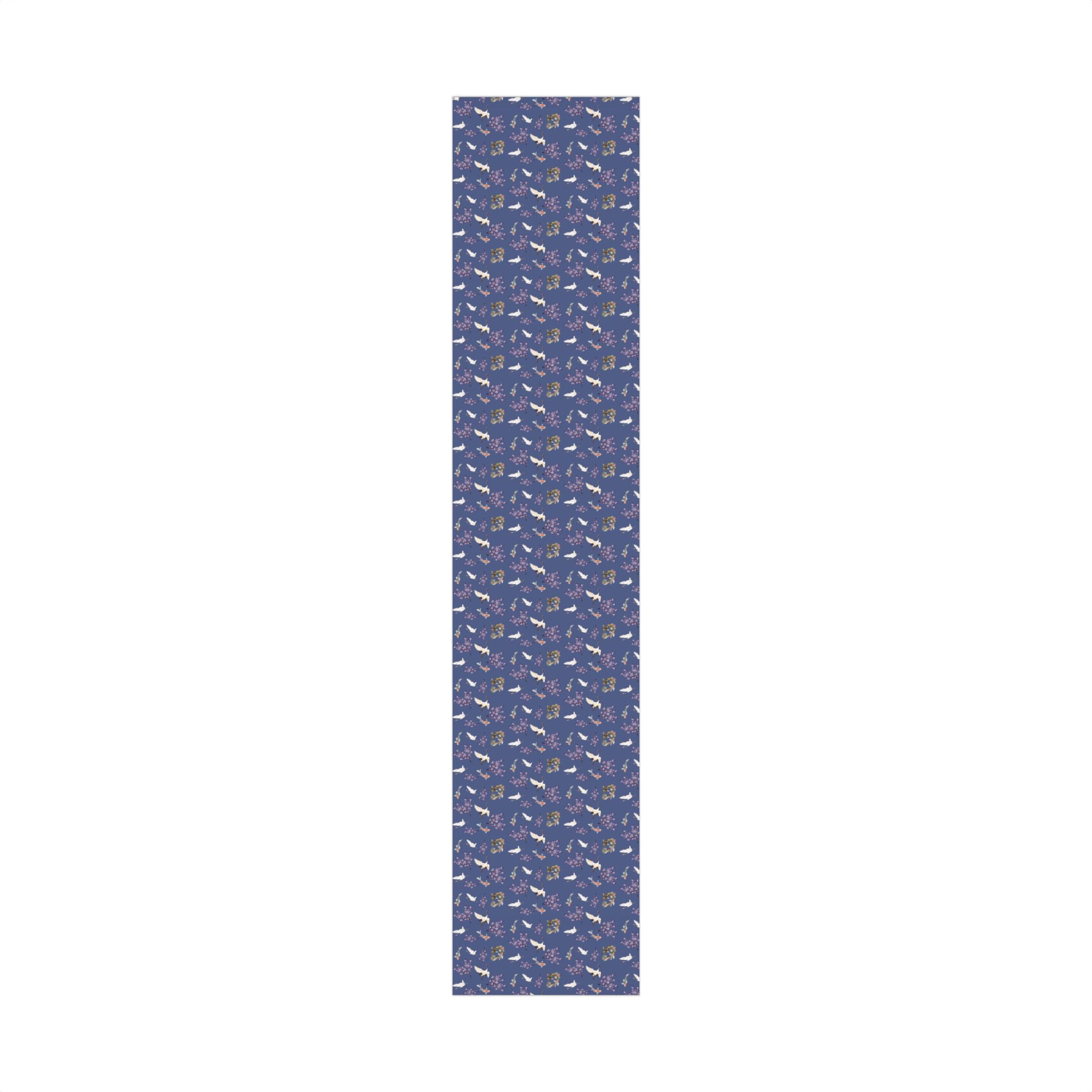 Elegant Koi Fish Cherry Blossom Gift Wrap, indigo Blue Wrapping Paper, Crane Pattern