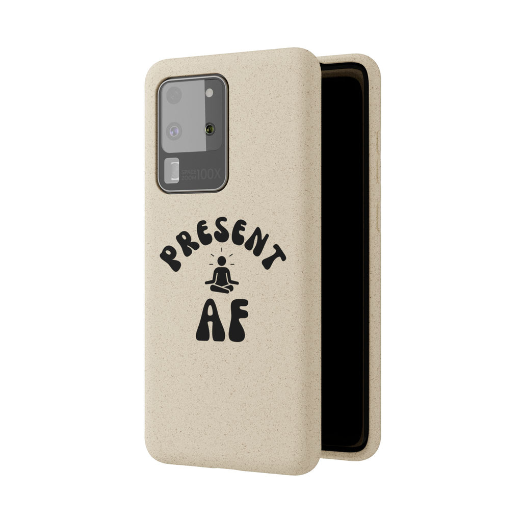 Present AF eco friendly meditation phone case, biodegradable iPhone Samsung cell cover
