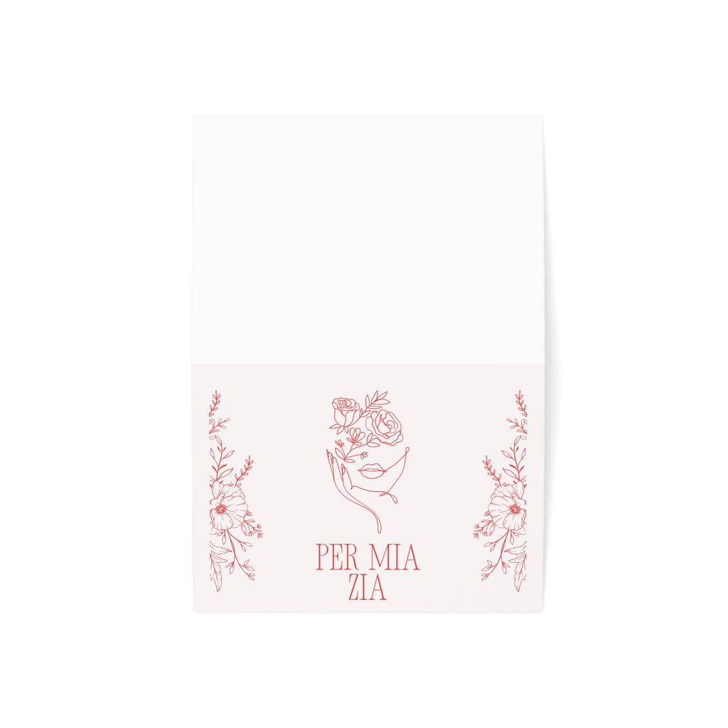 Per Mia Zia Italian Aunt pink Greeting Card, Floral Line Art Card with envelope included, blank inside