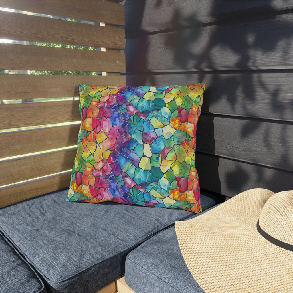 Bespattered Facade Rainbow Mosaic UV-Resistant Outdoor Pillows | 4 Sizes
