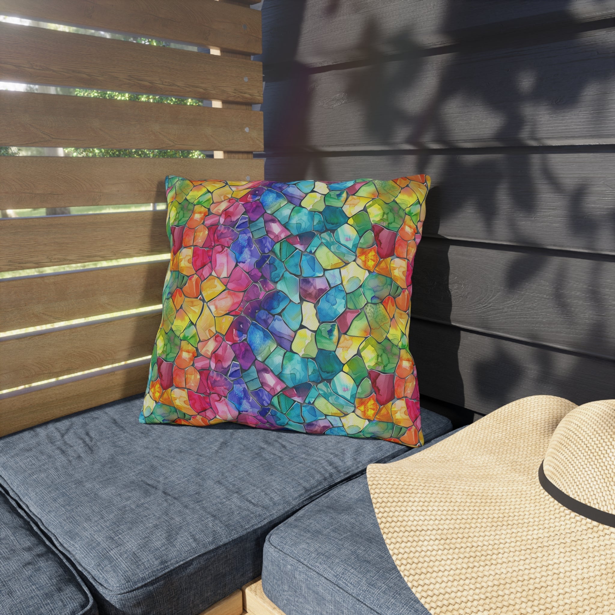 Bespattered Facade Rainbow Mosaic UV-Resistant Outdoor Pillows | 4 Sizes