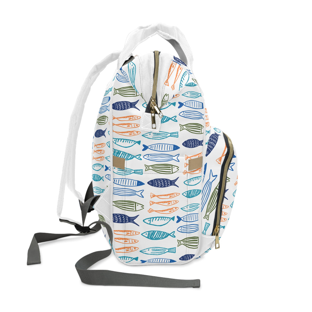 Fishy Sardines Diaper Backpack, Multifunctional Baby Bag with Insulated Bottle Pockets