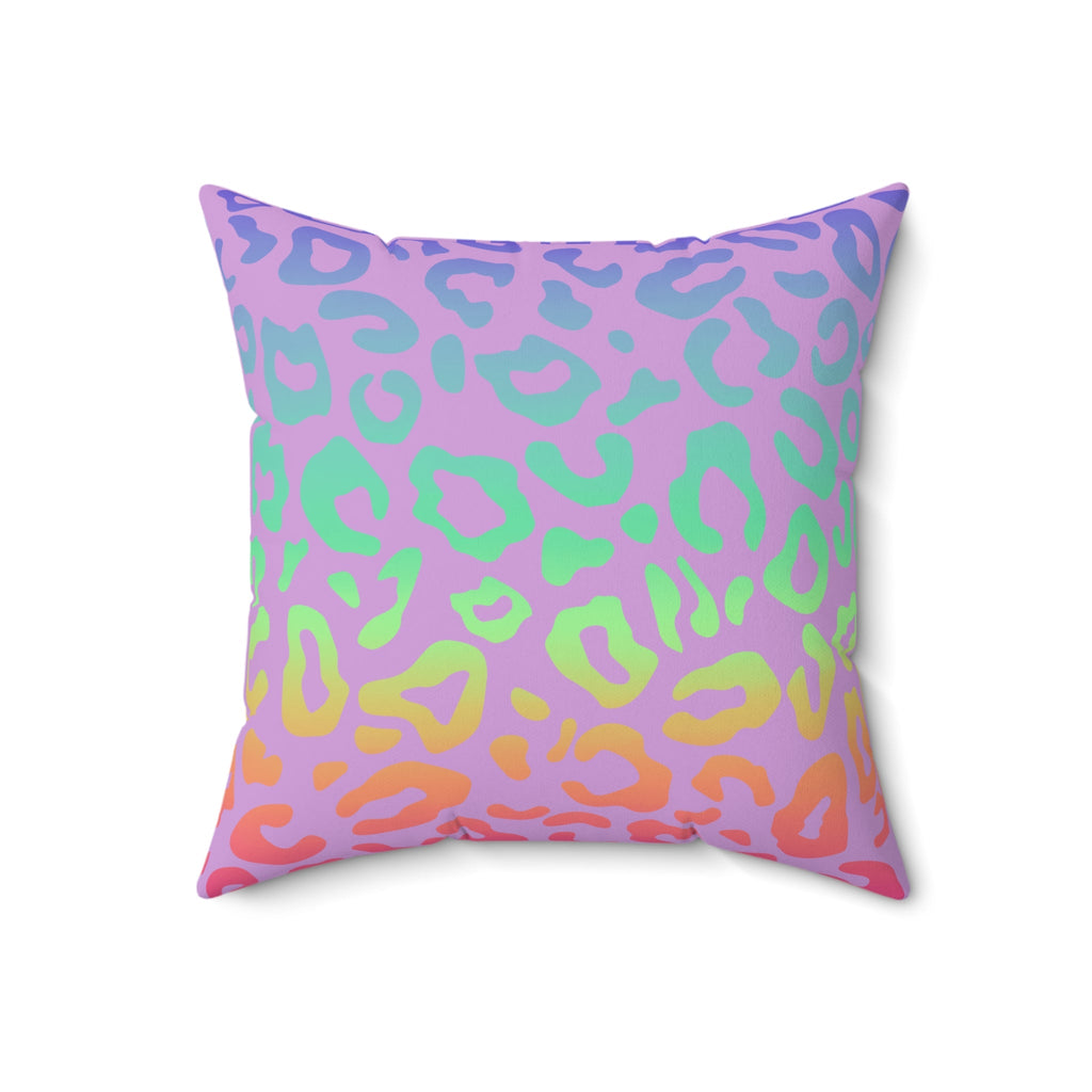 Bespattered Facade Vibrant Leopard Print Faux Suede Square Throw Pillow | 4 Sizes