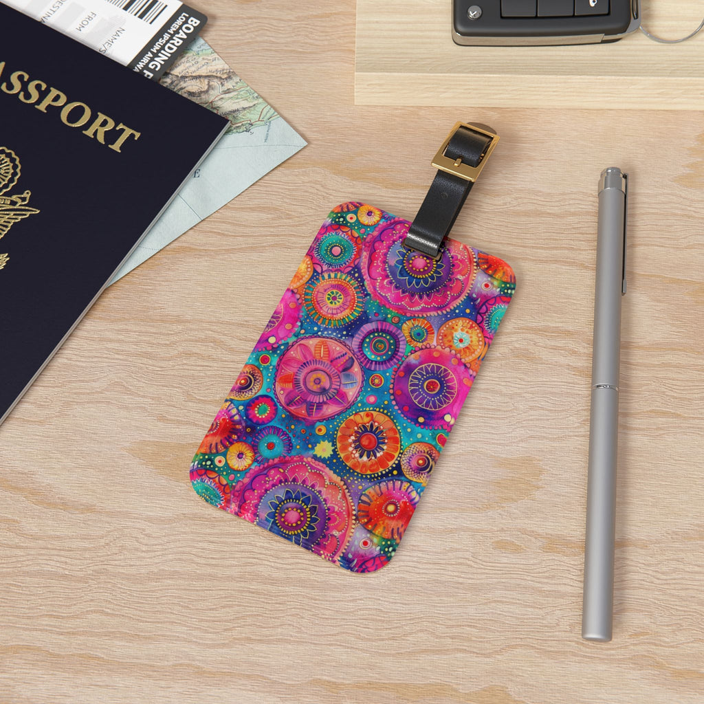 Bespattered Facade Rainbow Circles Luggage Tag with Leather Strap