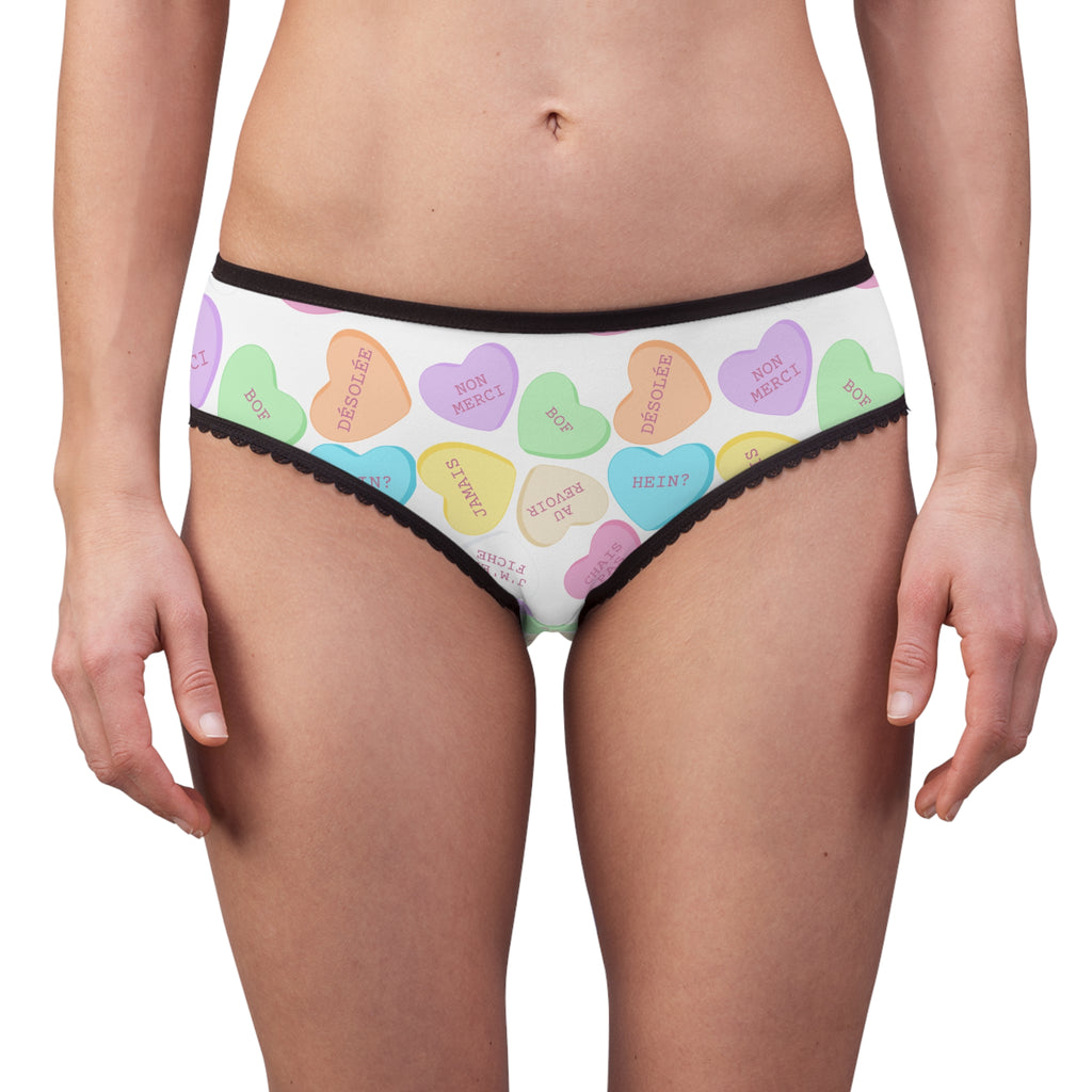 French attitude Conversation Heart Pattern Women's Briefs m, Valentine's Candy Hearts Print