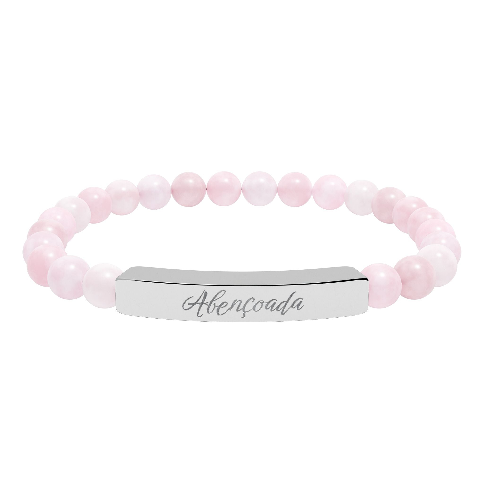 Abençoada Portuguese Blessed Engraved Natural Stone Bead Bracelet, Bar Stretch Bracelet