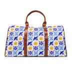 Talavera Sol Tile Print Waterproof Travel Bag, Duffle with Sun and Bird Pattern