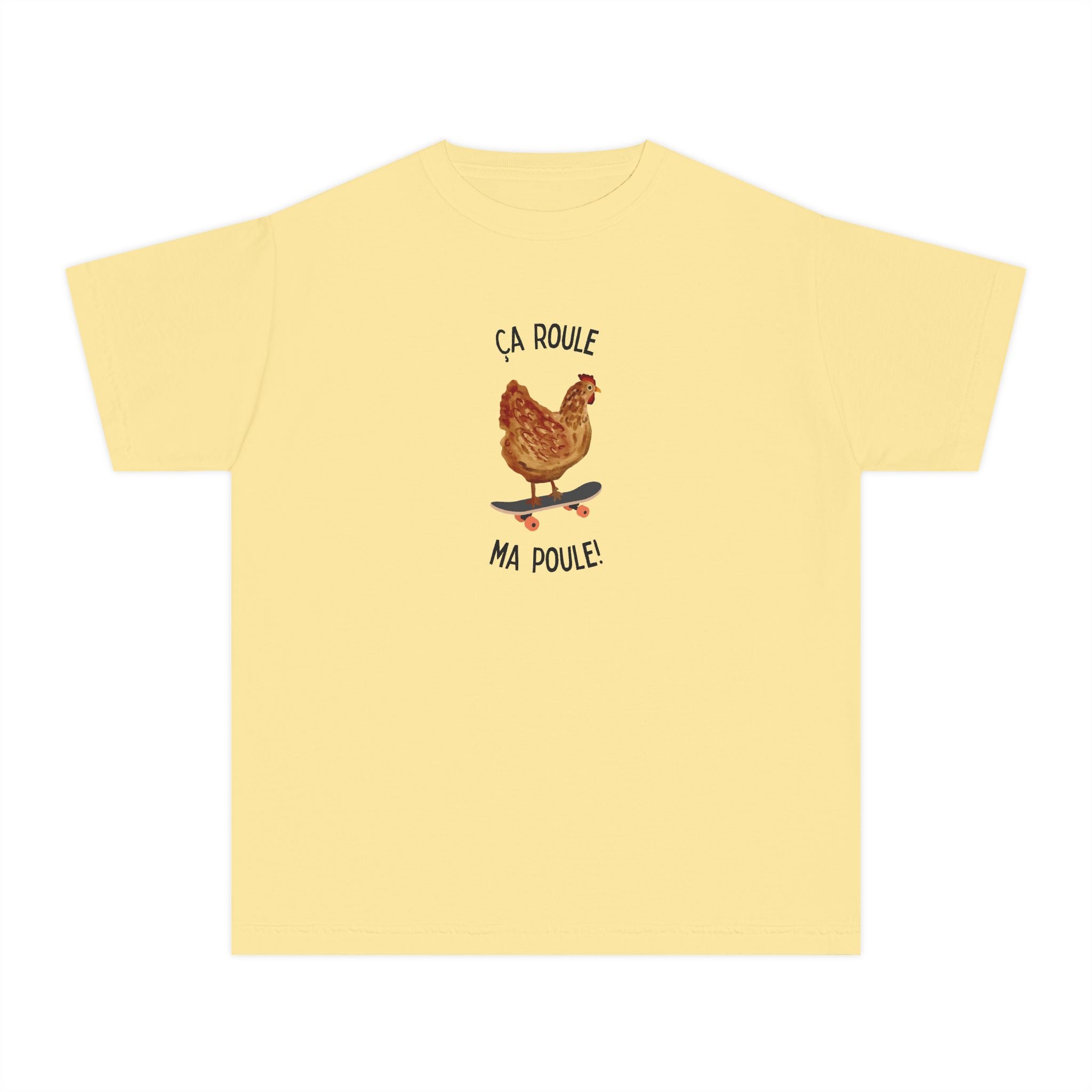 Kids funny French tee "Ça Roule Ma Poule", Youth T-Shirt, Cute Farm Animal Design