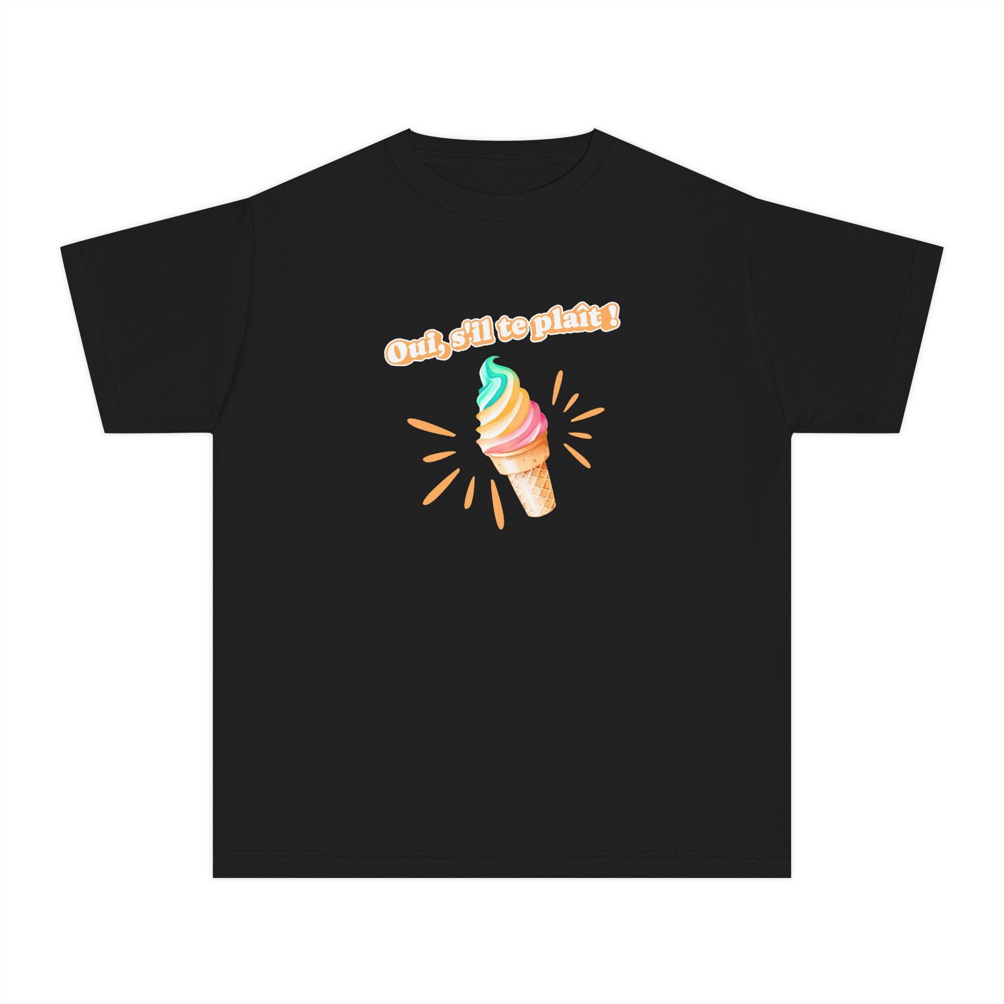 Oui, s'il te plait! yes, please Kids Ice cream Youth T Shirt Cute Rainbow Ice Cream Graphic with French Text
