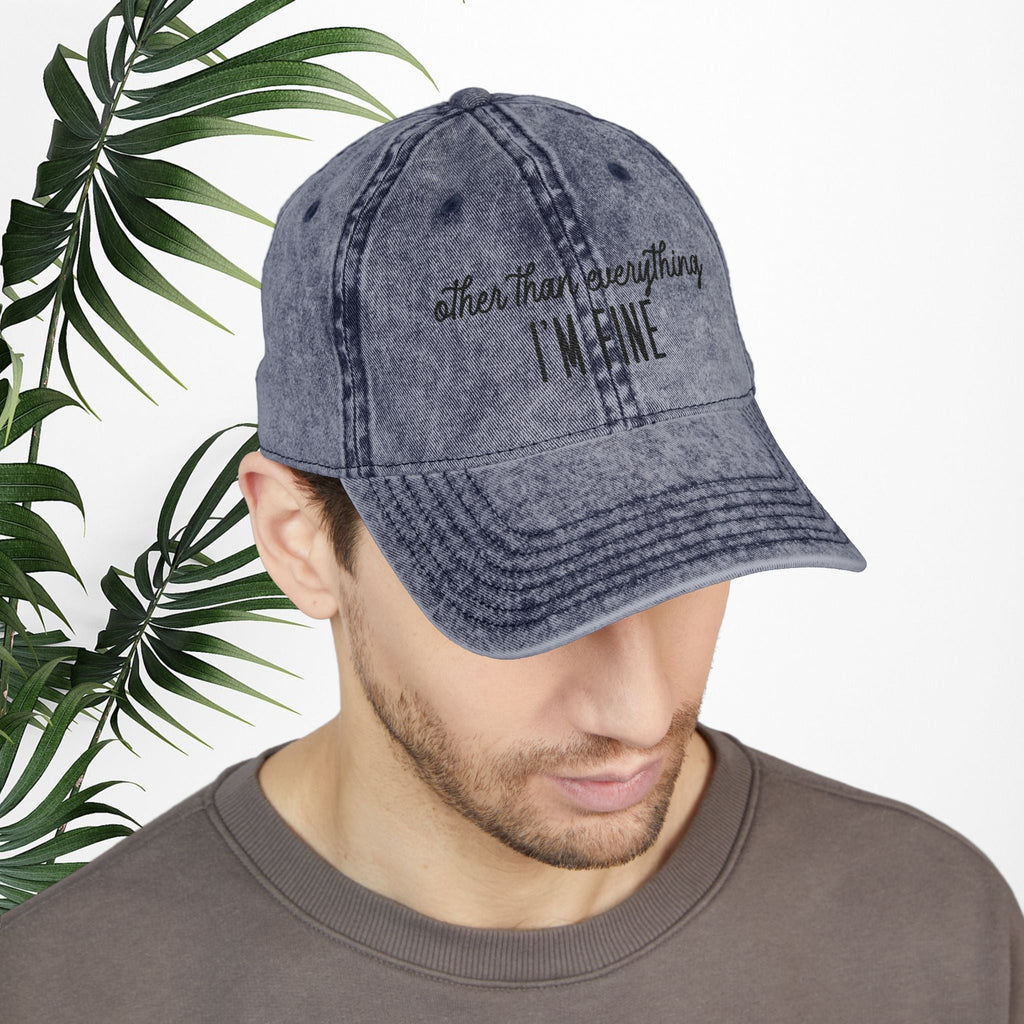 Bespattered Facade "I'm Fine" Black Embroidered Vintage Cap