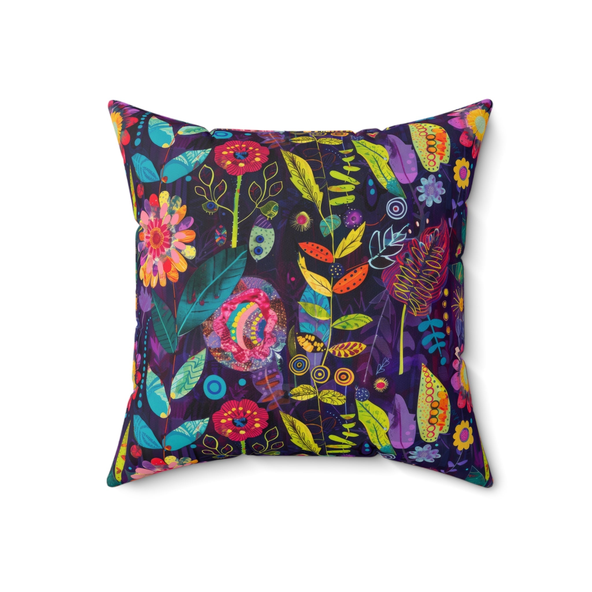 Bespattered Facade Colorful Flowers Faux Suede Square Throw Pillow | 4 Sizes