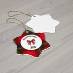 Moje pierwsze święta Polish Personalized Ceramic Ornament - Red Tartan, Baby's First Christmas by Printify