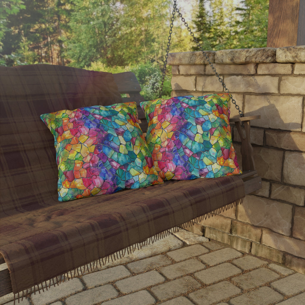 Bespattered Facade Rainbow Mosaic UV-Resistant Outdoor Pillows | 4 Sizes