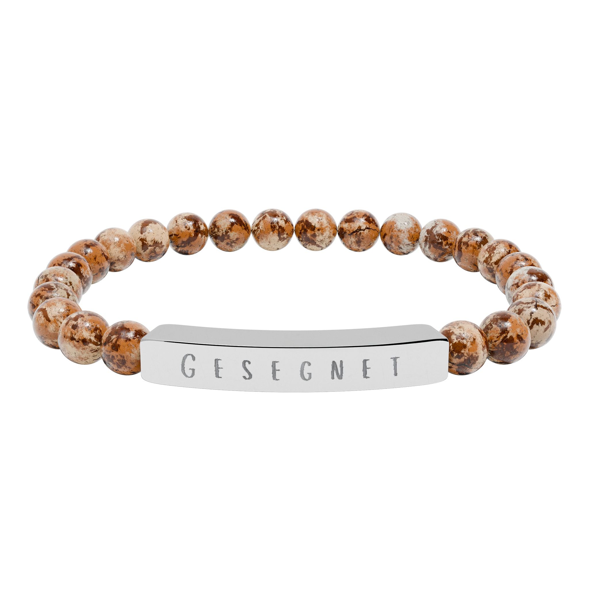 Gesegnet (Blessed) German Engravable Natural Stone Bar Bracelet — Stretch Gem Bead Bracelet