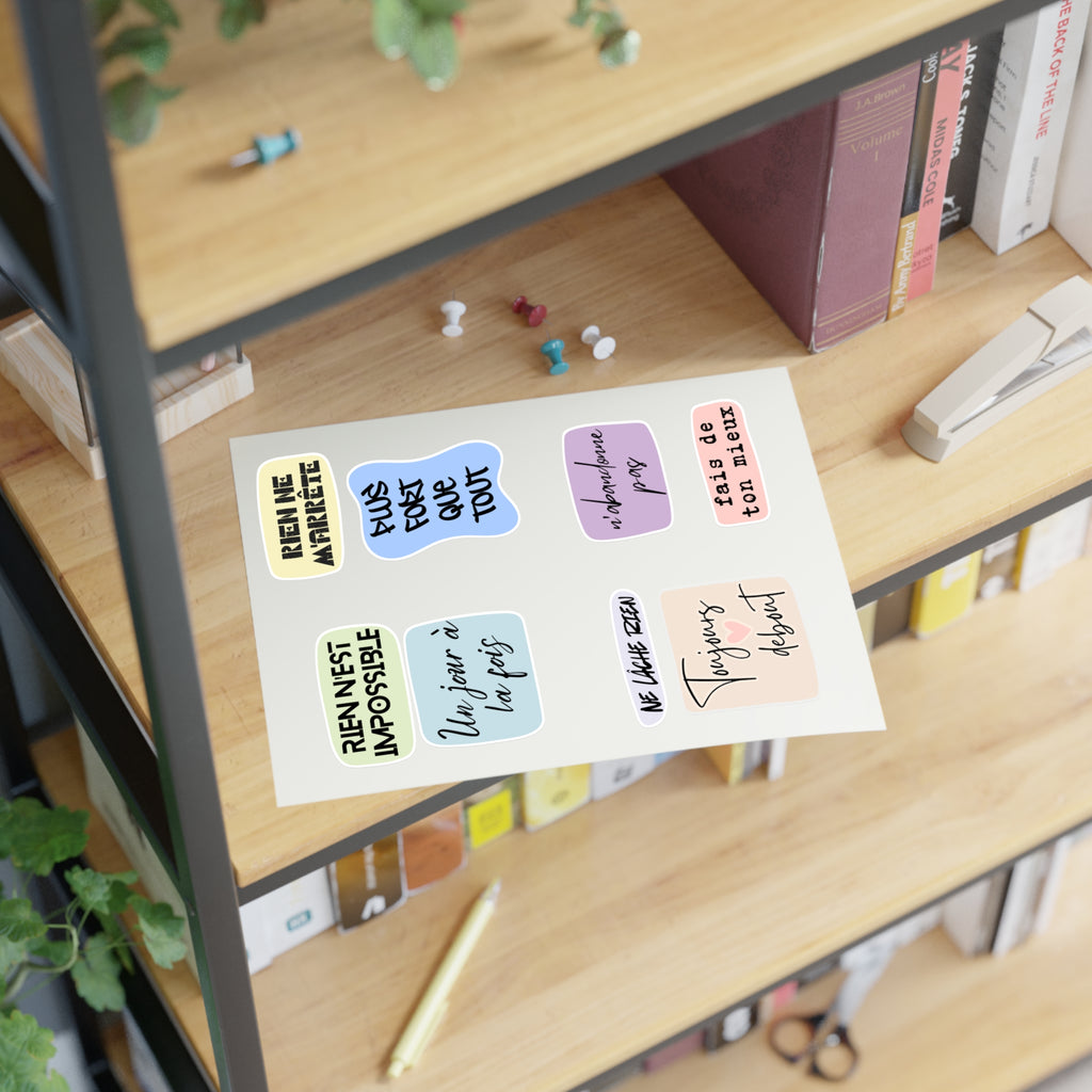 French Motivational Phrase Sticker Sheets | Pastel Quote Stickers