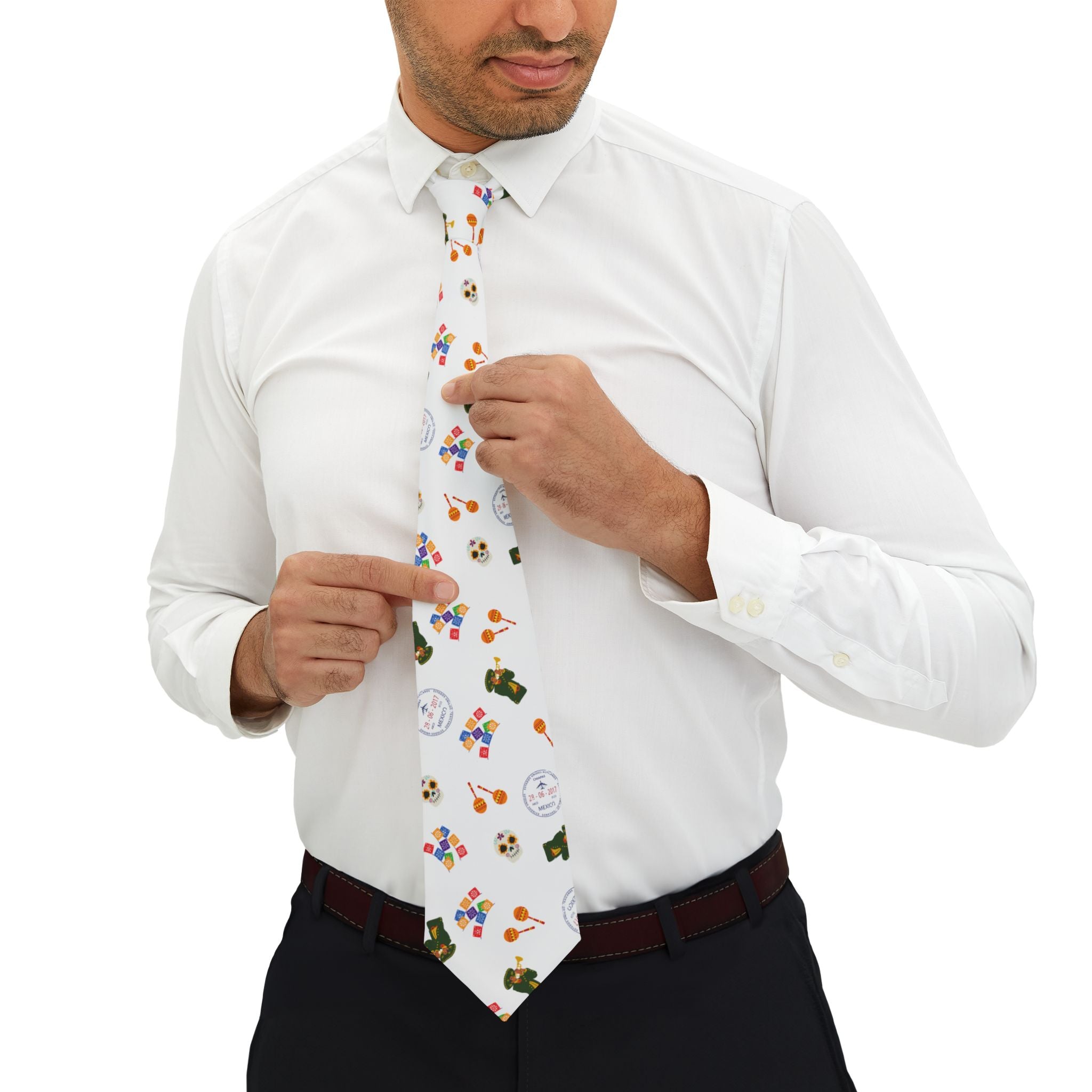 Mexican fiesta Necktie, Mariachi Sugar Skulls Papel Picado and Stamp Design