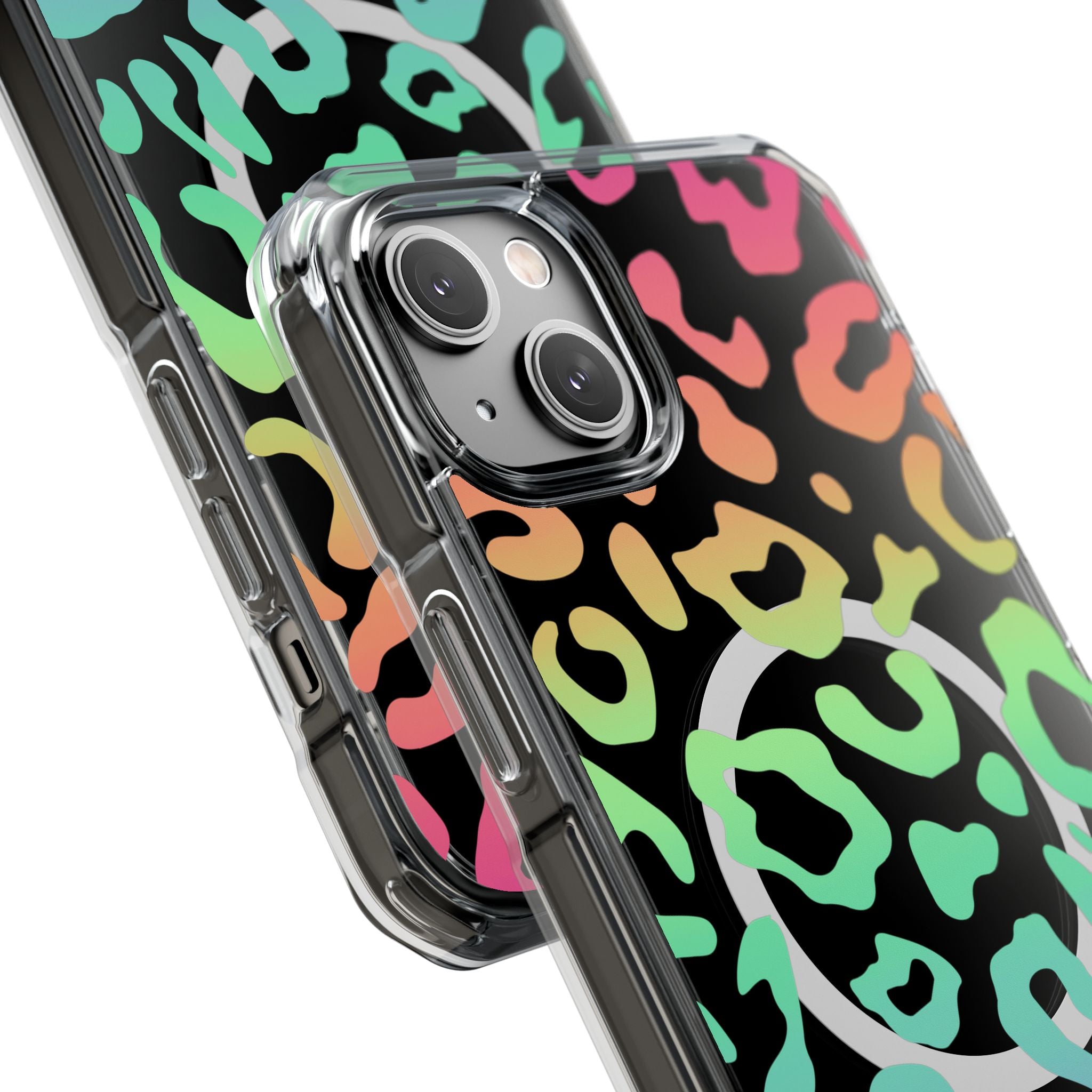 Bespattered Facade Bright Rainbow Leopard MagSafe Clear Impact Case