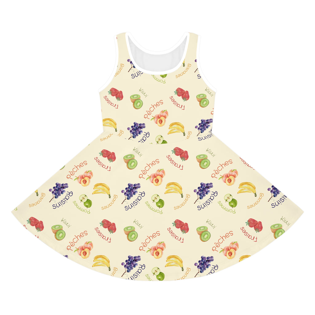 French Fruits Pattern children's Sundress, peaches kiwi bananas grapes girls sleeveless dress