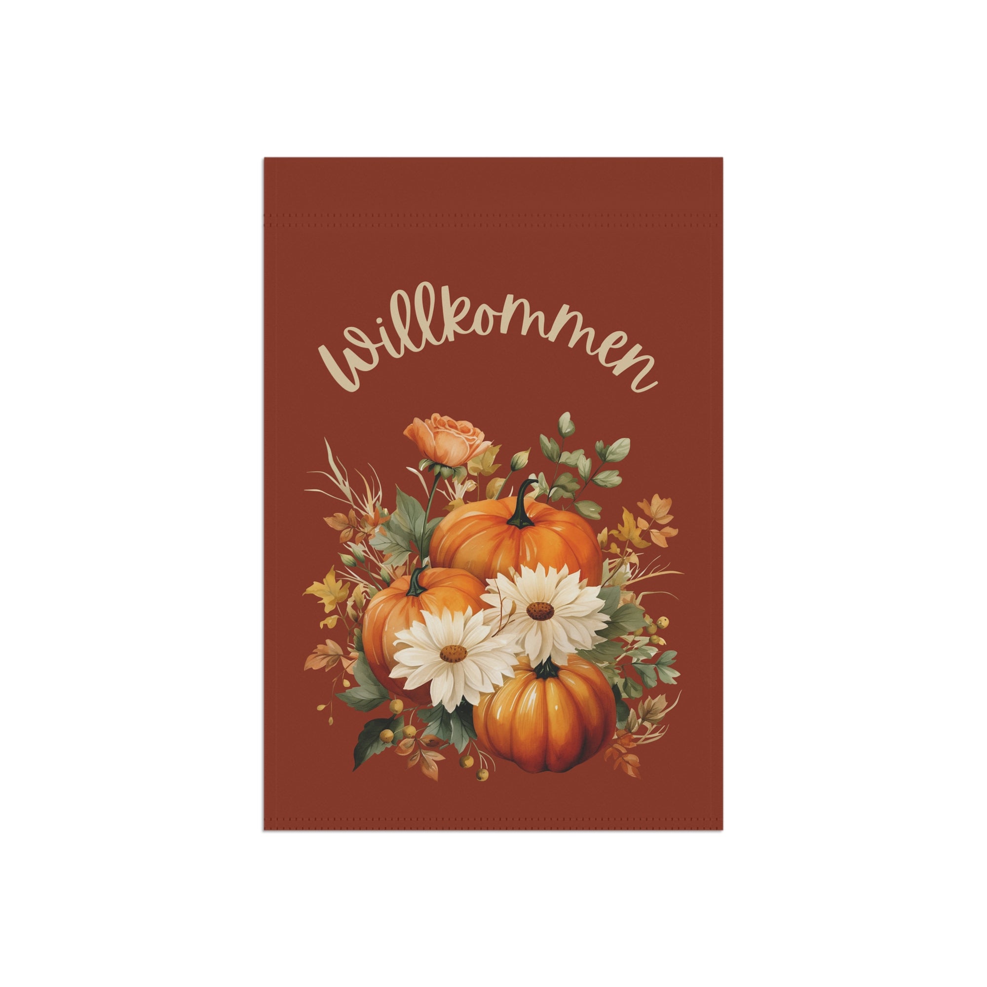 Willkommen Fall Yard Flag with Floral Pumpkin Design