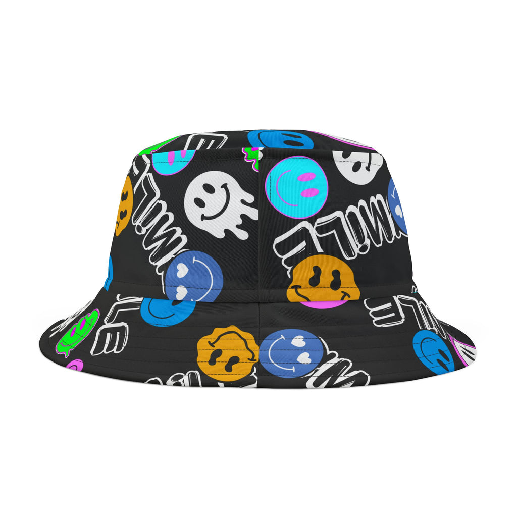 "Smile" colorful smiley face graffiti Bucket Hat