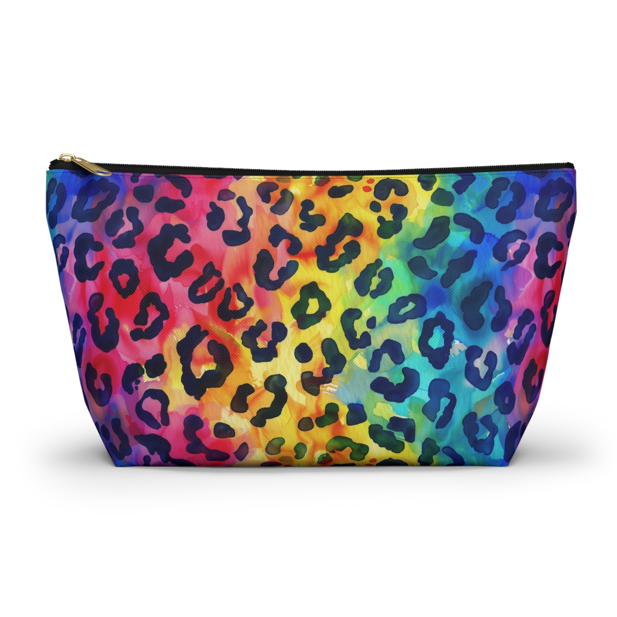 Bespattered Facade Rainbow Watercolor Leopard Accessory Pouch With T-Bottom | 2 Sizes