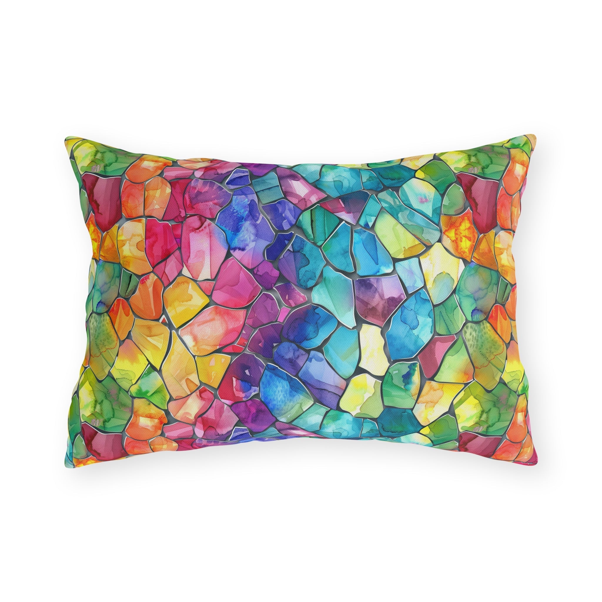 Bespattered Facade Rainbow Mosaic UV-Resistant Outdoor Pillows | 4 Sizes