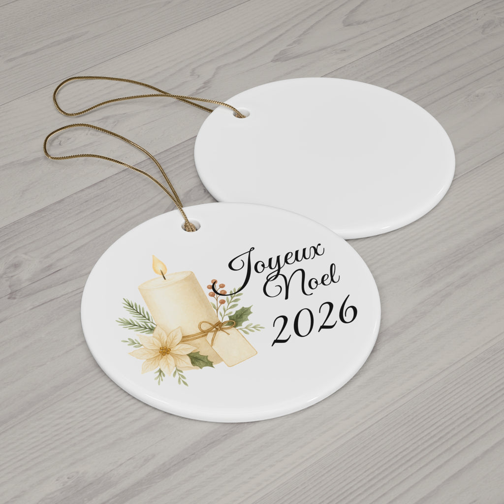 Joyeux Noël 2026 Candle and Floral Ceramic Ornament