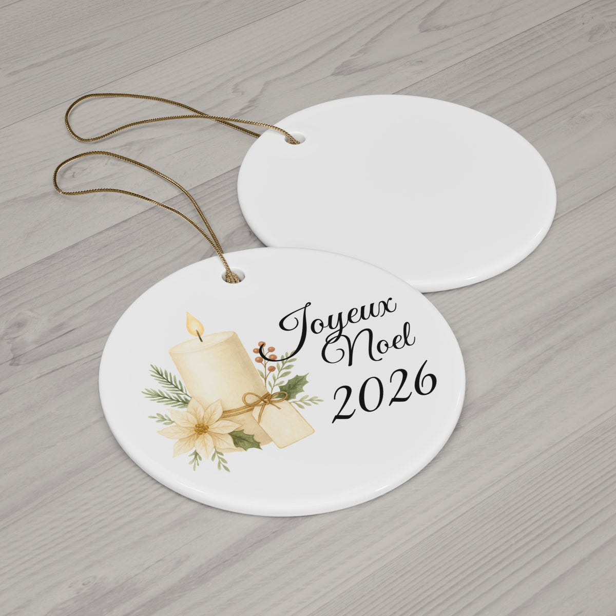 Joyeux Noël 2026 Candle and Floral Ceramic Ornament