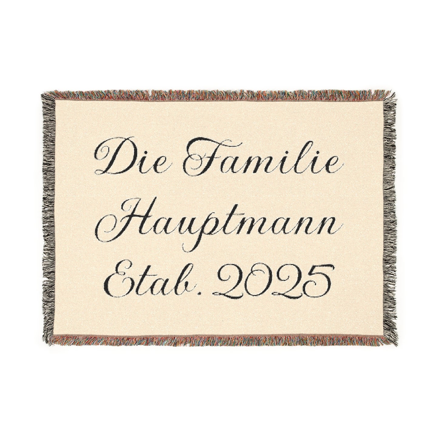 Personalisierte gewebte Familiendecke mit Namen und Jahr