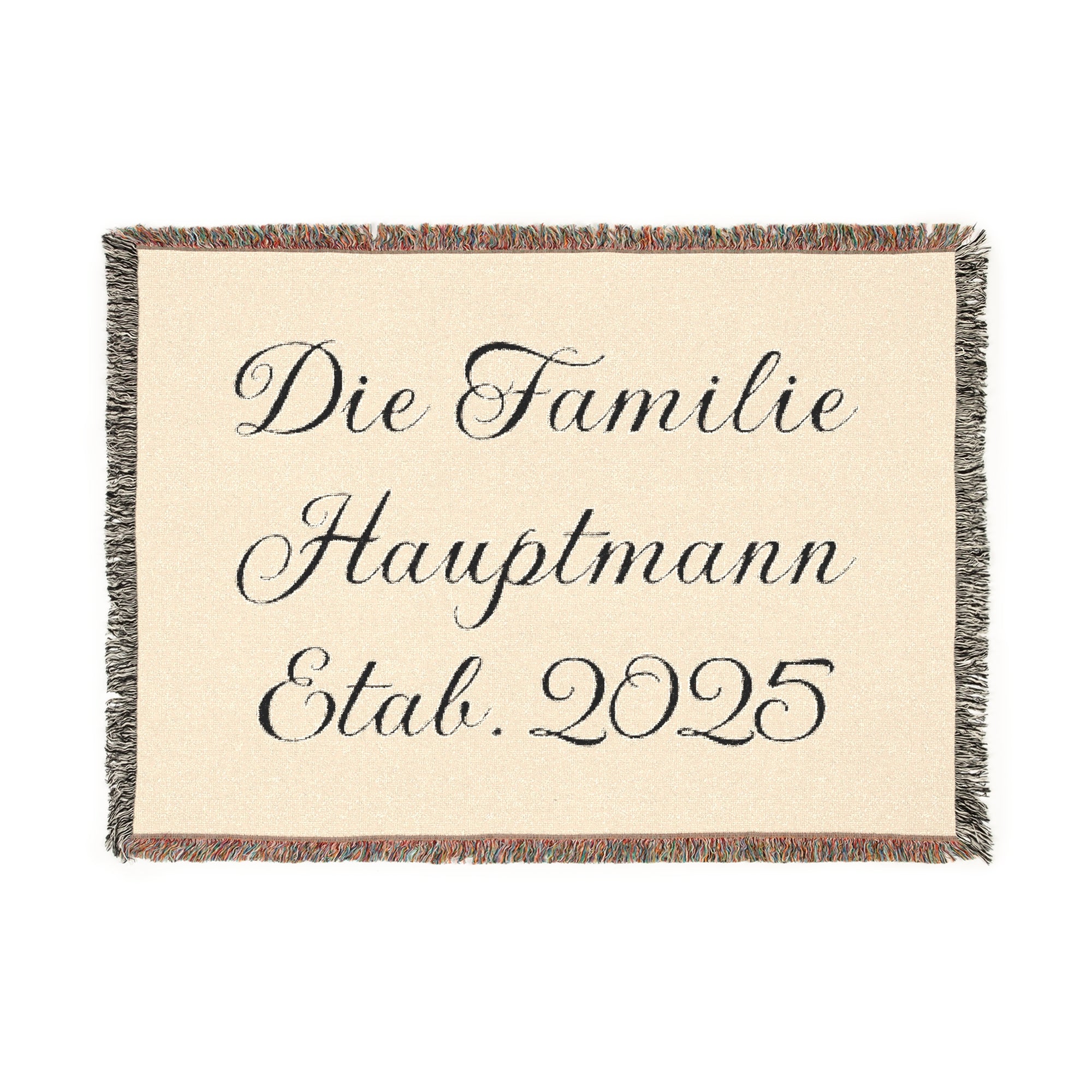 Personalisierte gewebte Familiendecke mit Namen und Jahr