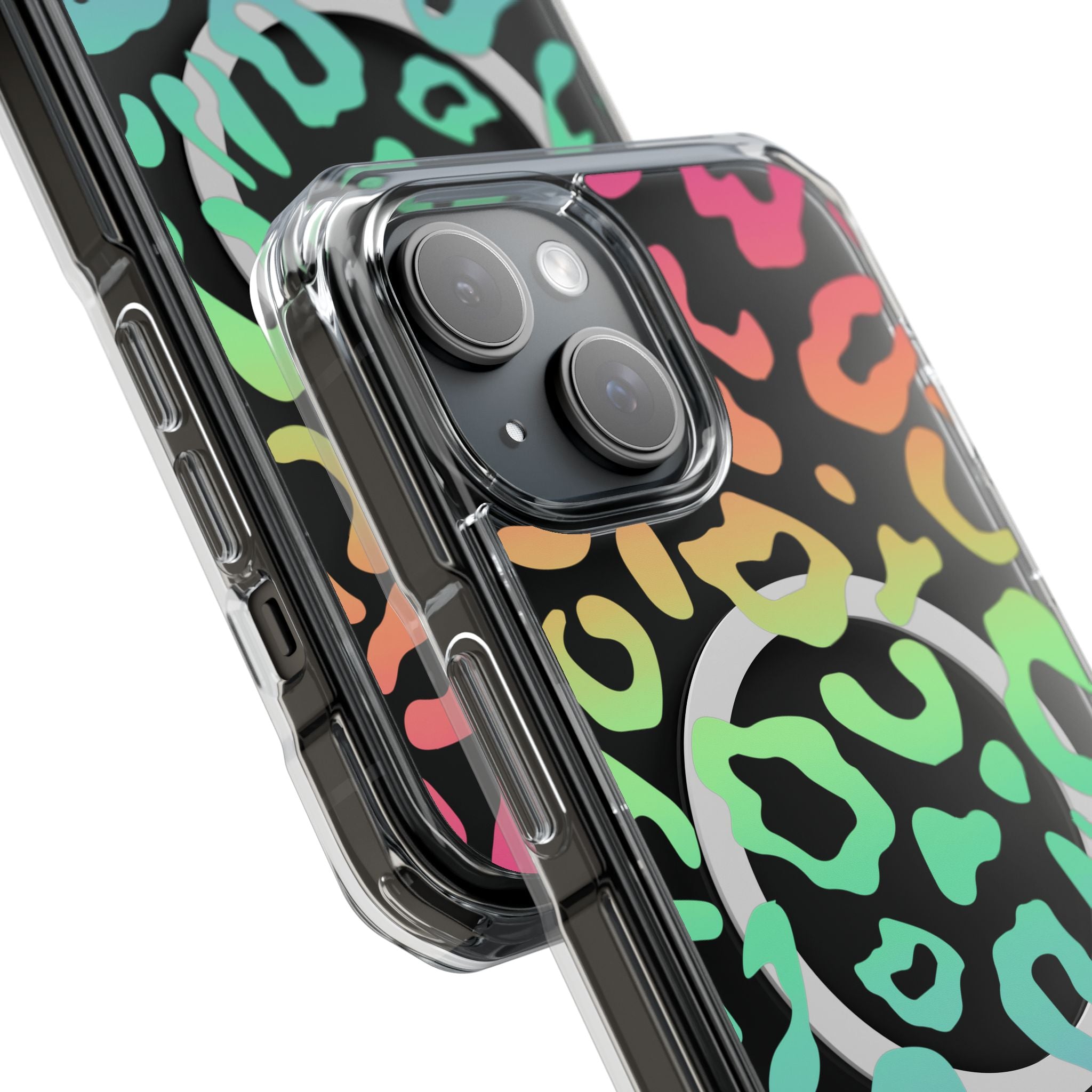 Bespattered Facade Bright Rainbow Leopard MagSafe Clear Impact Case