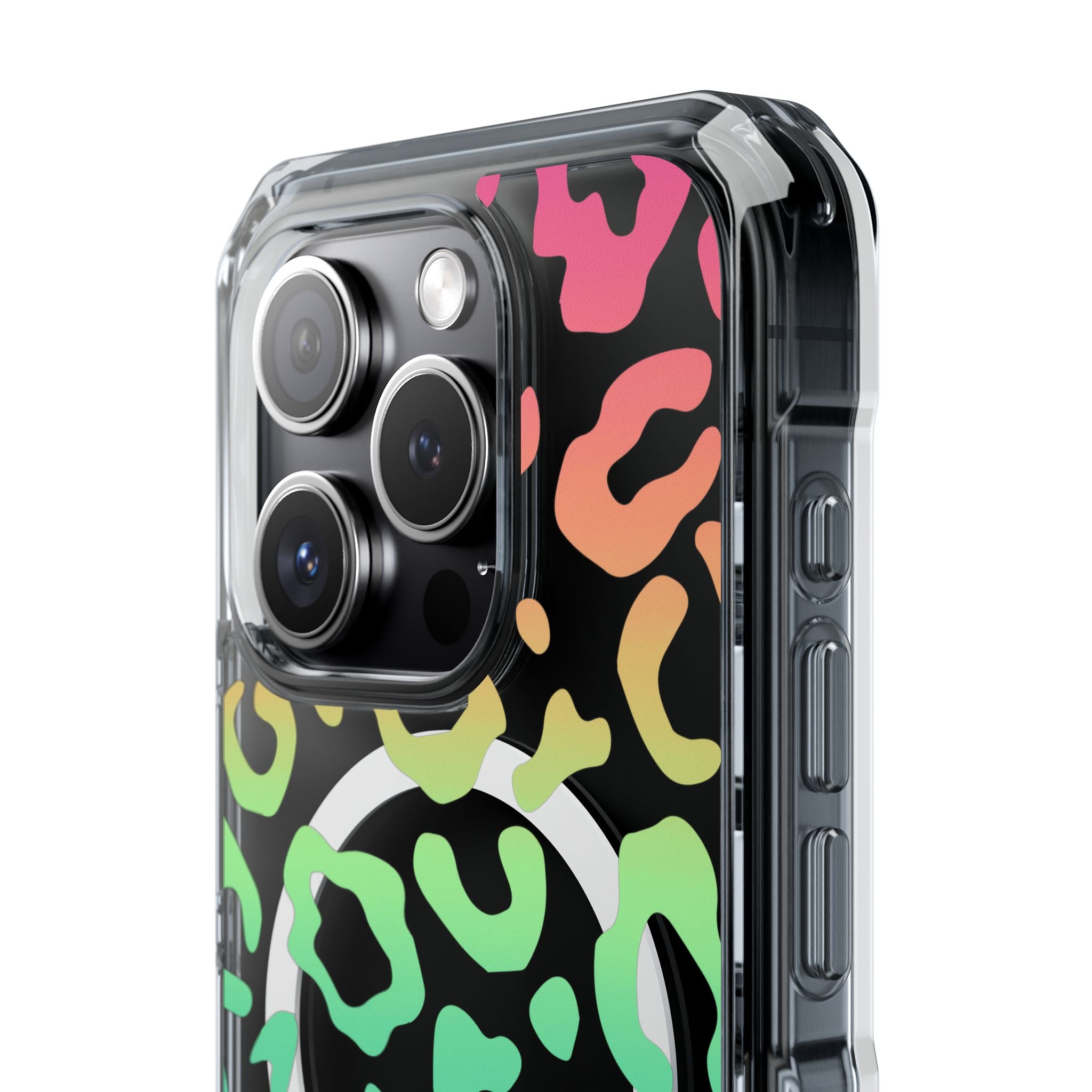 Bespattered Facade Bright Rainbow Leopard MagSafe Clear Impact Case
