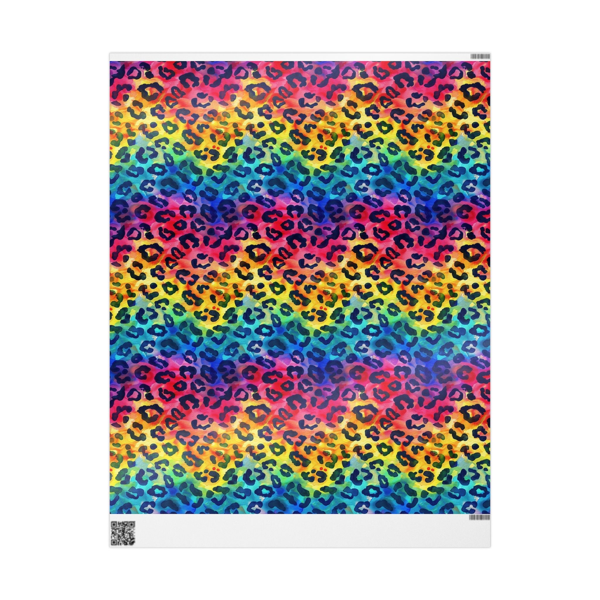 Bespattered Facade Rainbow Watercolor Leopard Wrapping Paper | Three Sizes | Glossy or Matte