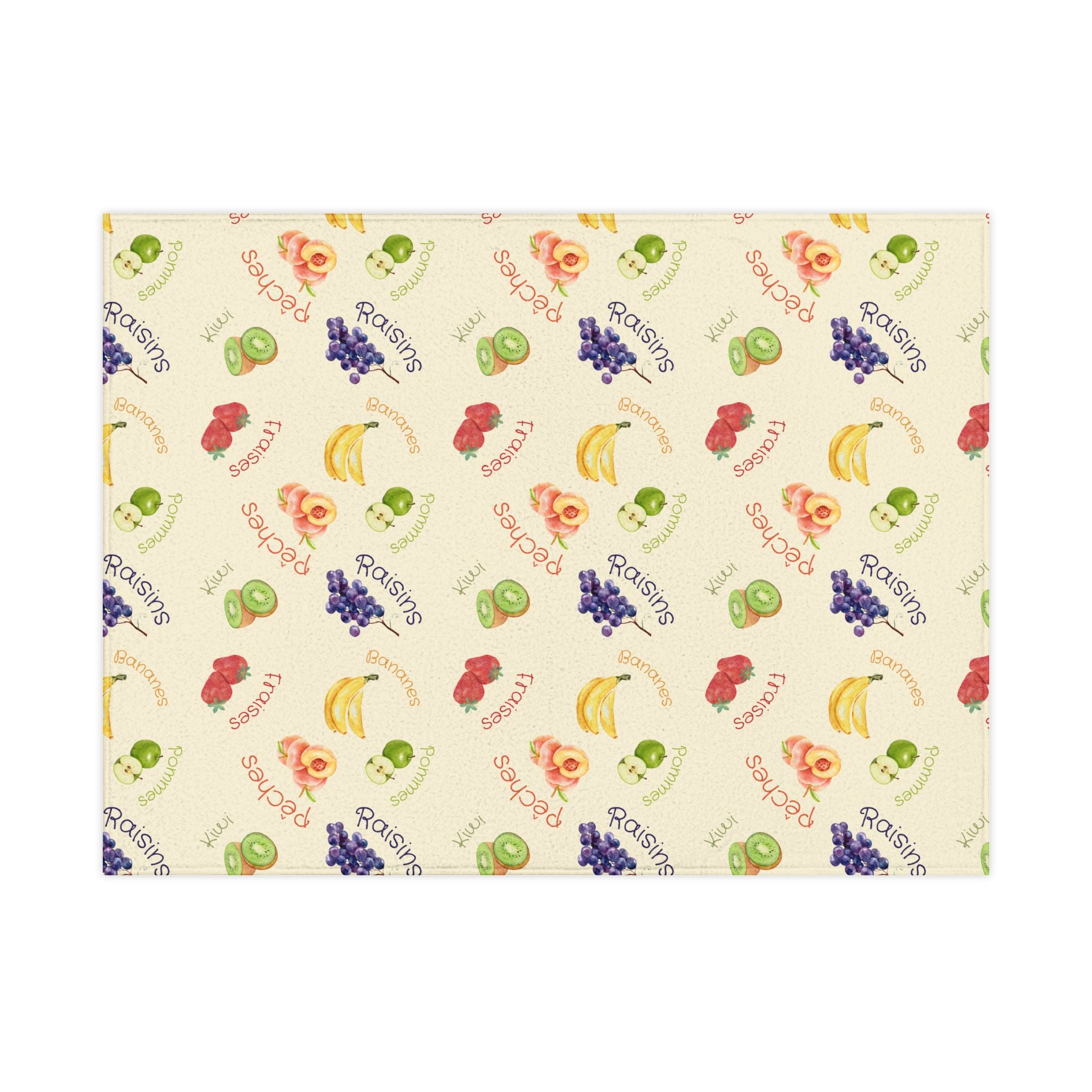 French Fruits Pattern Toddler Blanket, Banana, Kiwi, Grape, Strawberry