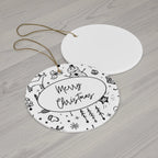 Black and White Merry Christmas Ceramic Ornament by Printify