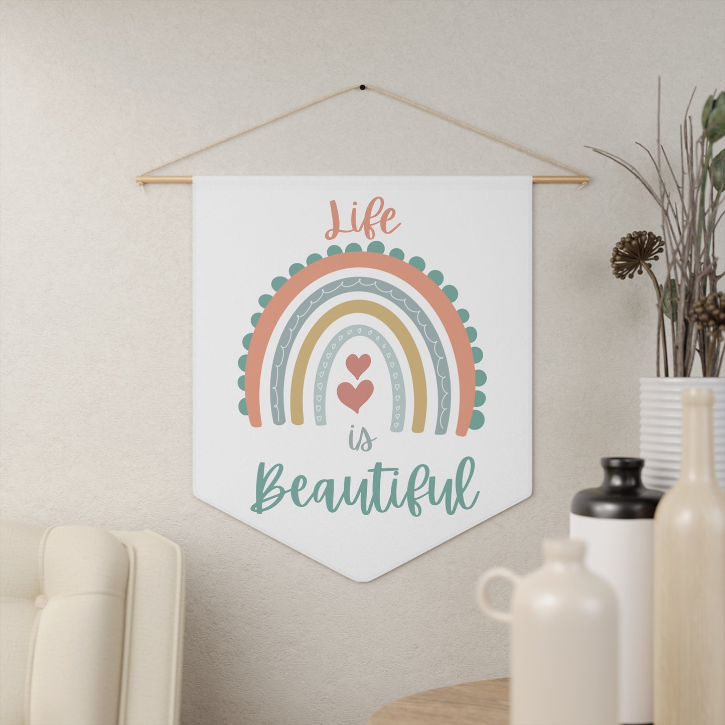 Life is beautiful Rainbow Pennant Wall Art