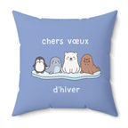 French chers vœux d'hiver Decorative Throw Winter Wishes Pillow, Cute Arctic Animals