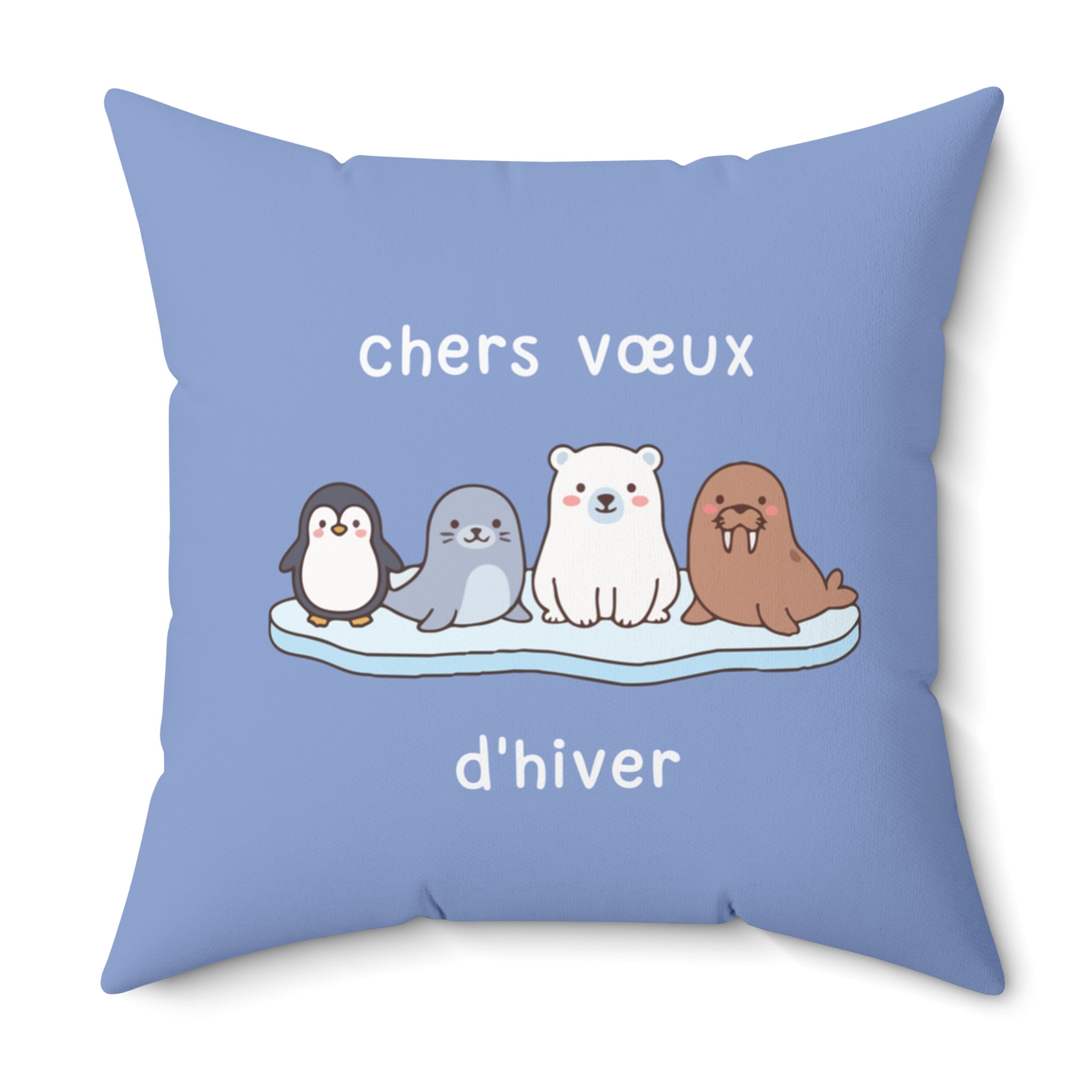 French chers vœux d'hiver Decorative Throw Winter Wishes Pillow, Cute Arctic Animals