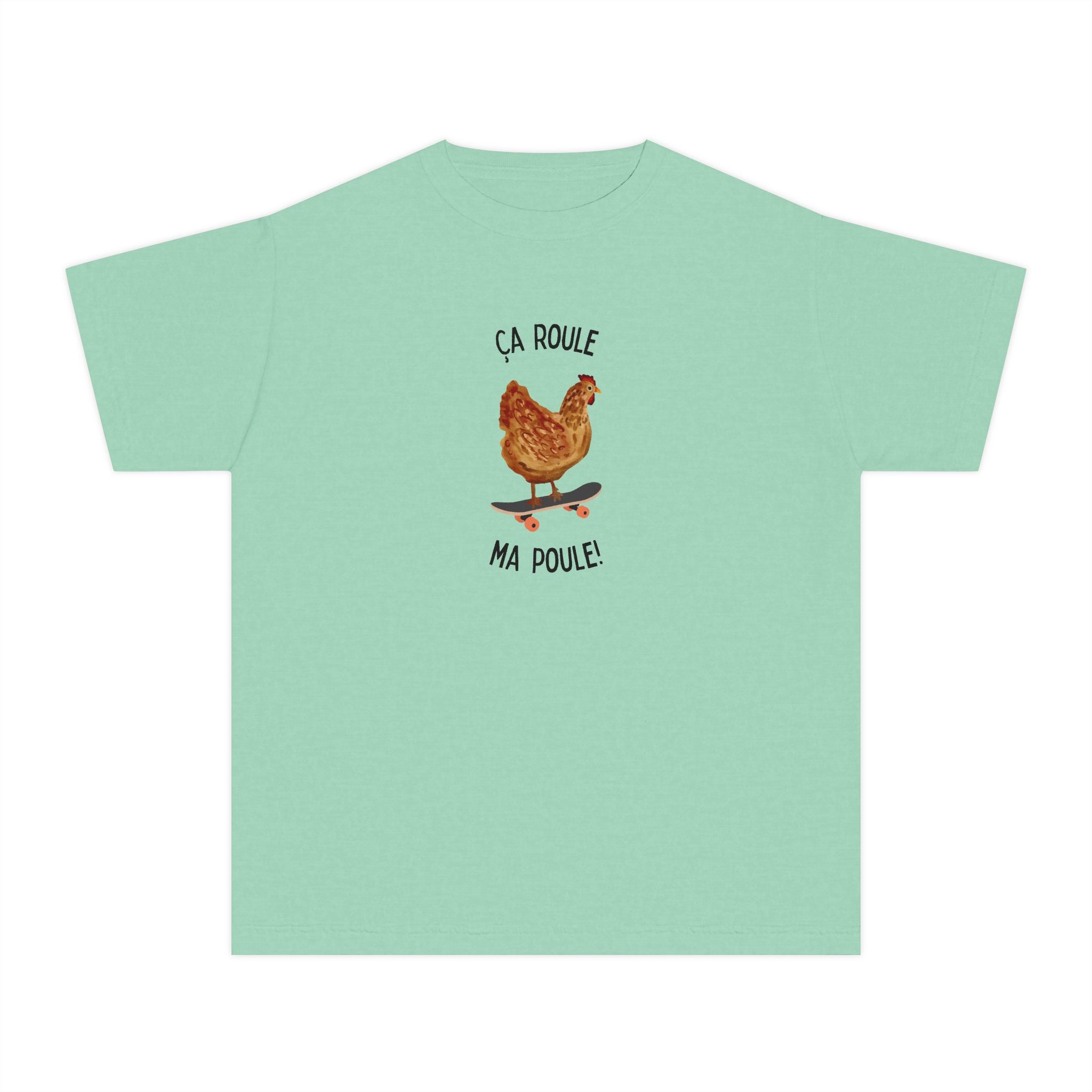 Kids funny French tee "Ça Roule Ma Poule", Youth T-Shirt, Cute Farm Animal Design