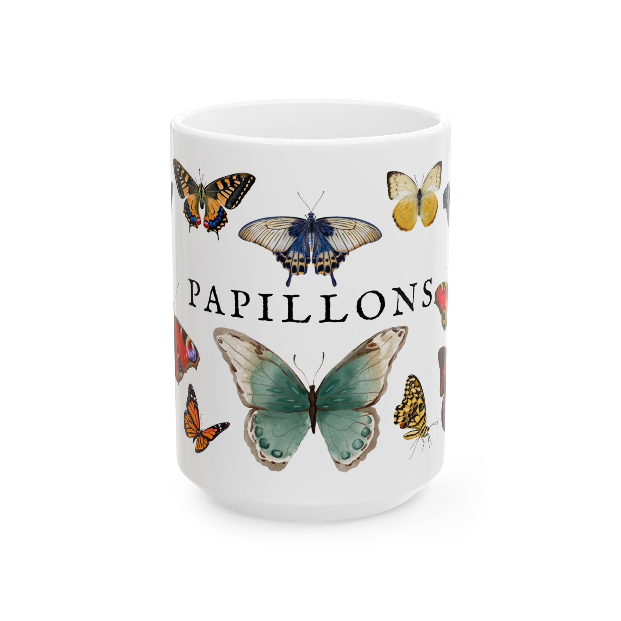 Papillons Butterfly Ceramic Mug — Vintage French-Inspired 11oz & 15oz Coffee Cup
