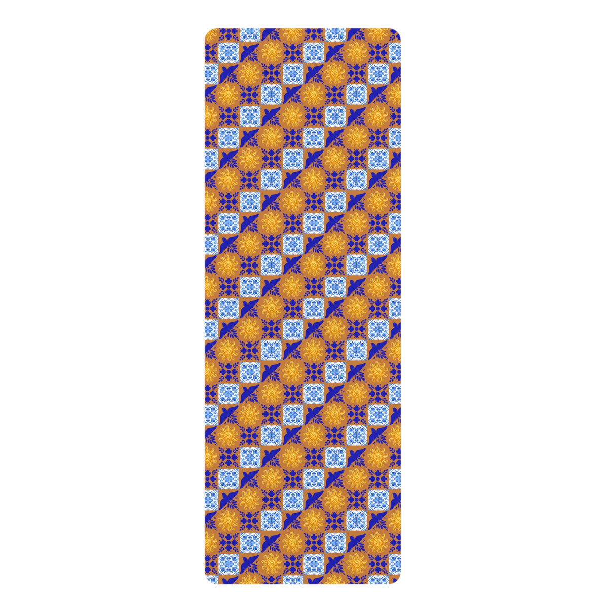 Talavera Sol Tile Pattern Rubber Yoga Mat, Mediterranean Geometric Design