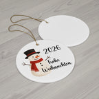 2026 Frohe Weihnachten German Snowman Ceramic Ornament in circle, star, heart, or snowflake