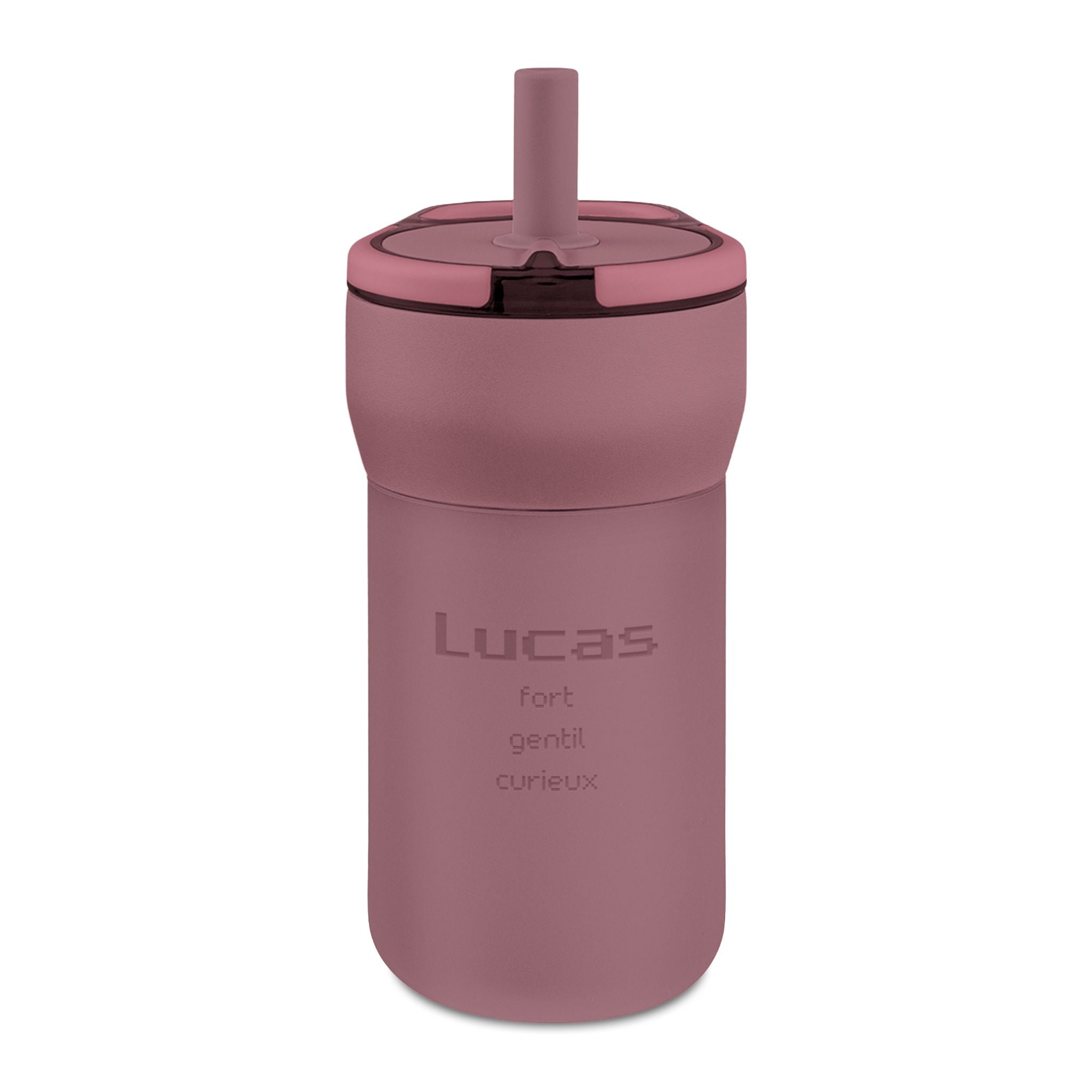 Customized engraved French Kids' name and adjectives Leakproof Straw Tumbler – Personalized Engraved 12oz Spill‑Proof Cup with pixelated font