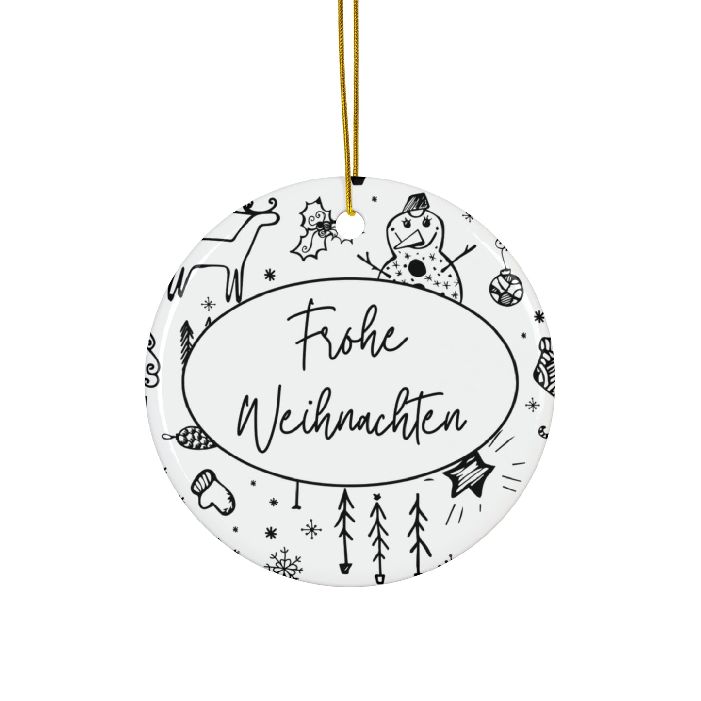 Frohe Weihnachten Ceramic Ornament, German "Merry Christmas"