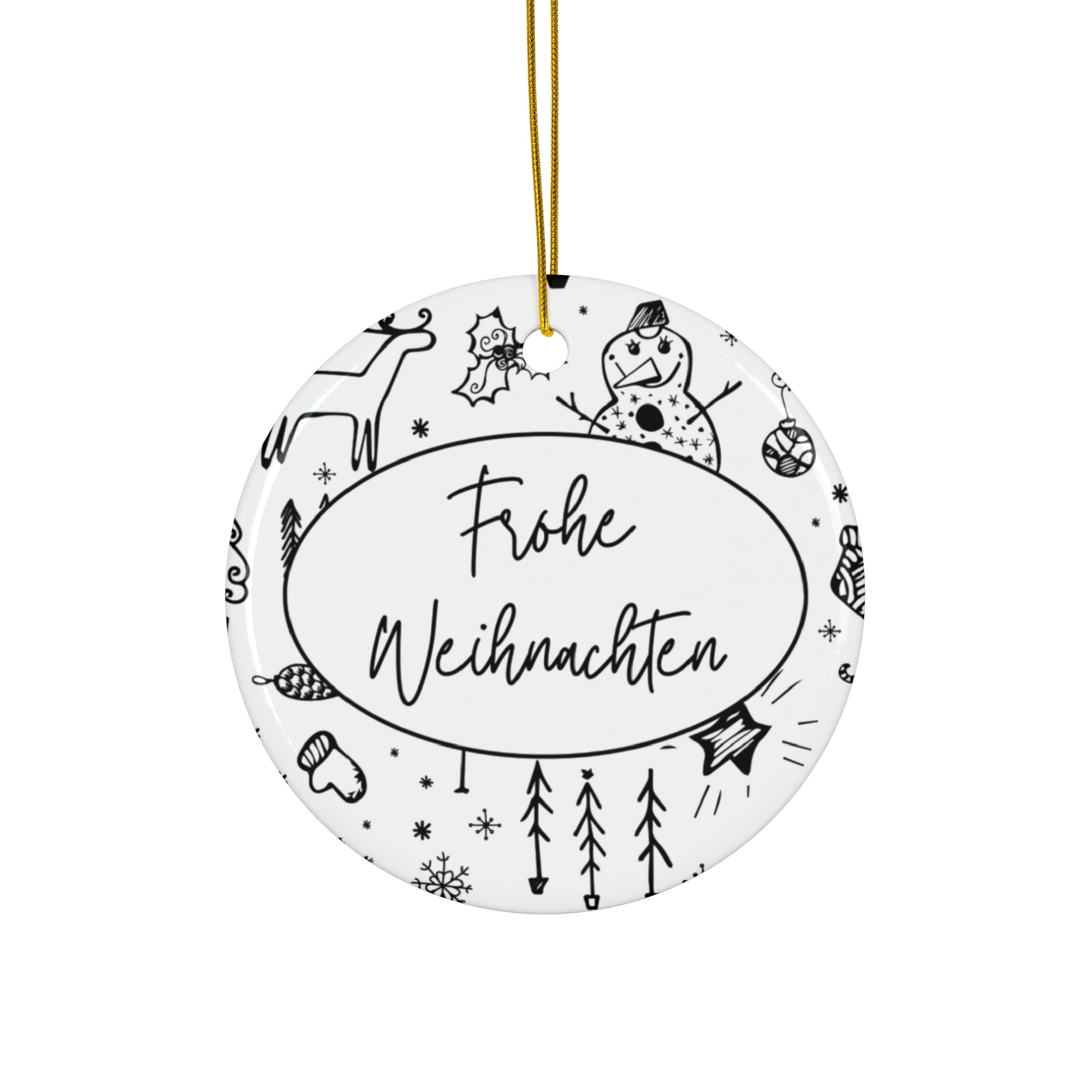 Frohe Weihnachten Ceramic Ornament, German "Merry Christmas"