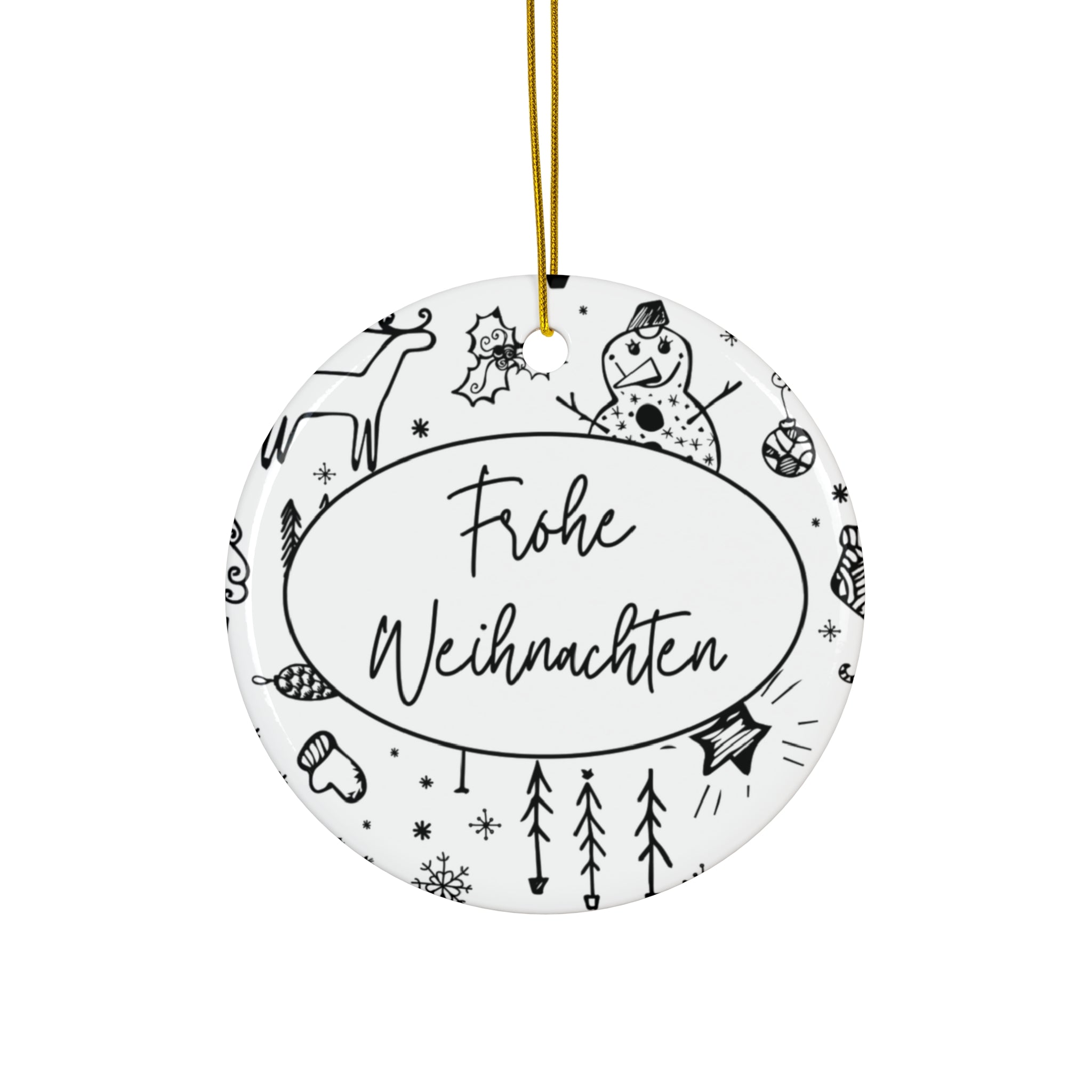 Frohe Weihnachten Ceramic Ornament, German "Merry Christmas"